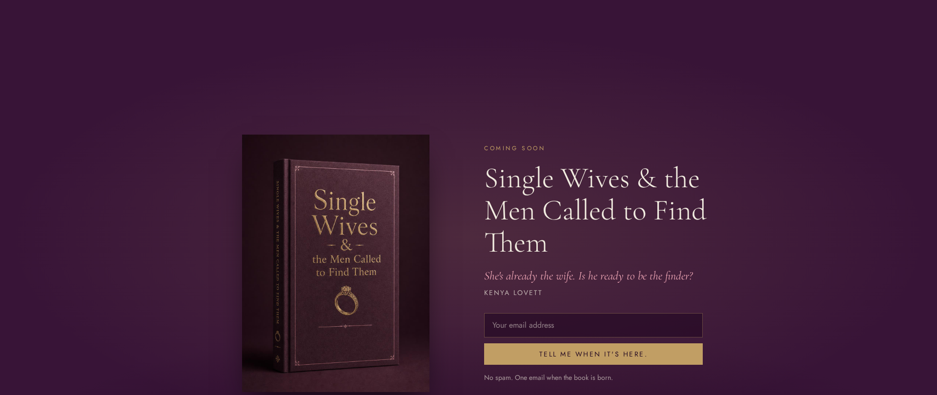 Book launch page for Single Wives and the Men Called to Find Them by Kenya Lovett.